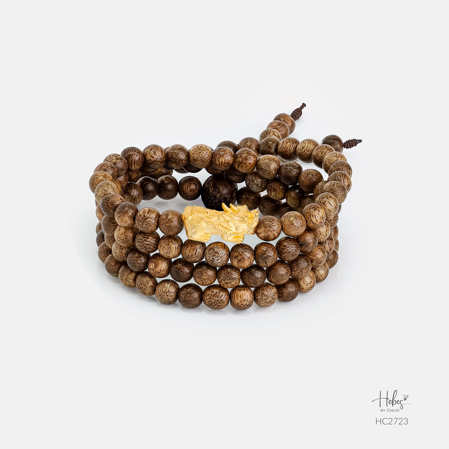 Vietnamese 108 Beads Agarwood Pixiu Dragon Charm Bracelet HC2723