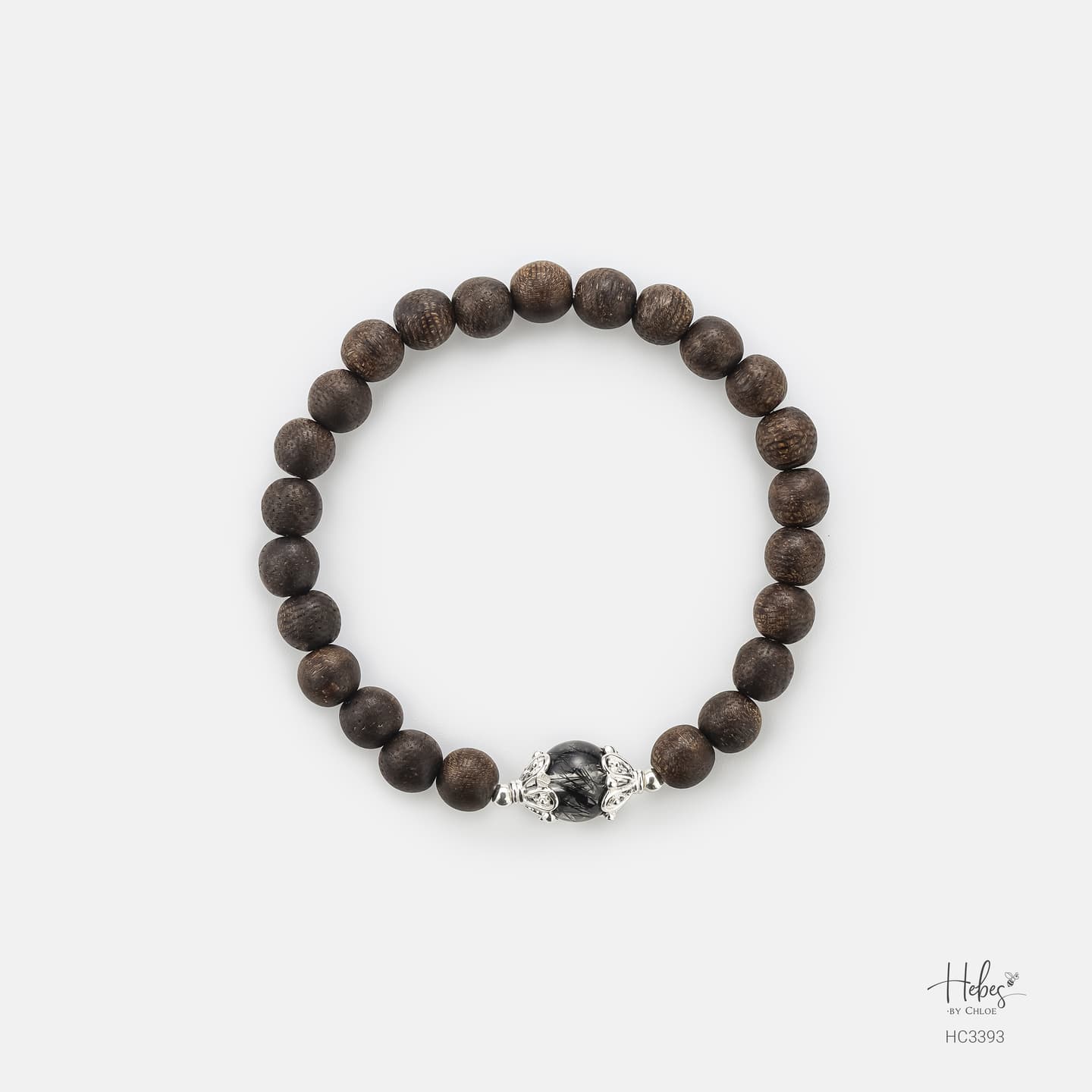 Vietnamese Agarwood Black Rutilated Quartz Bracelet HC3393