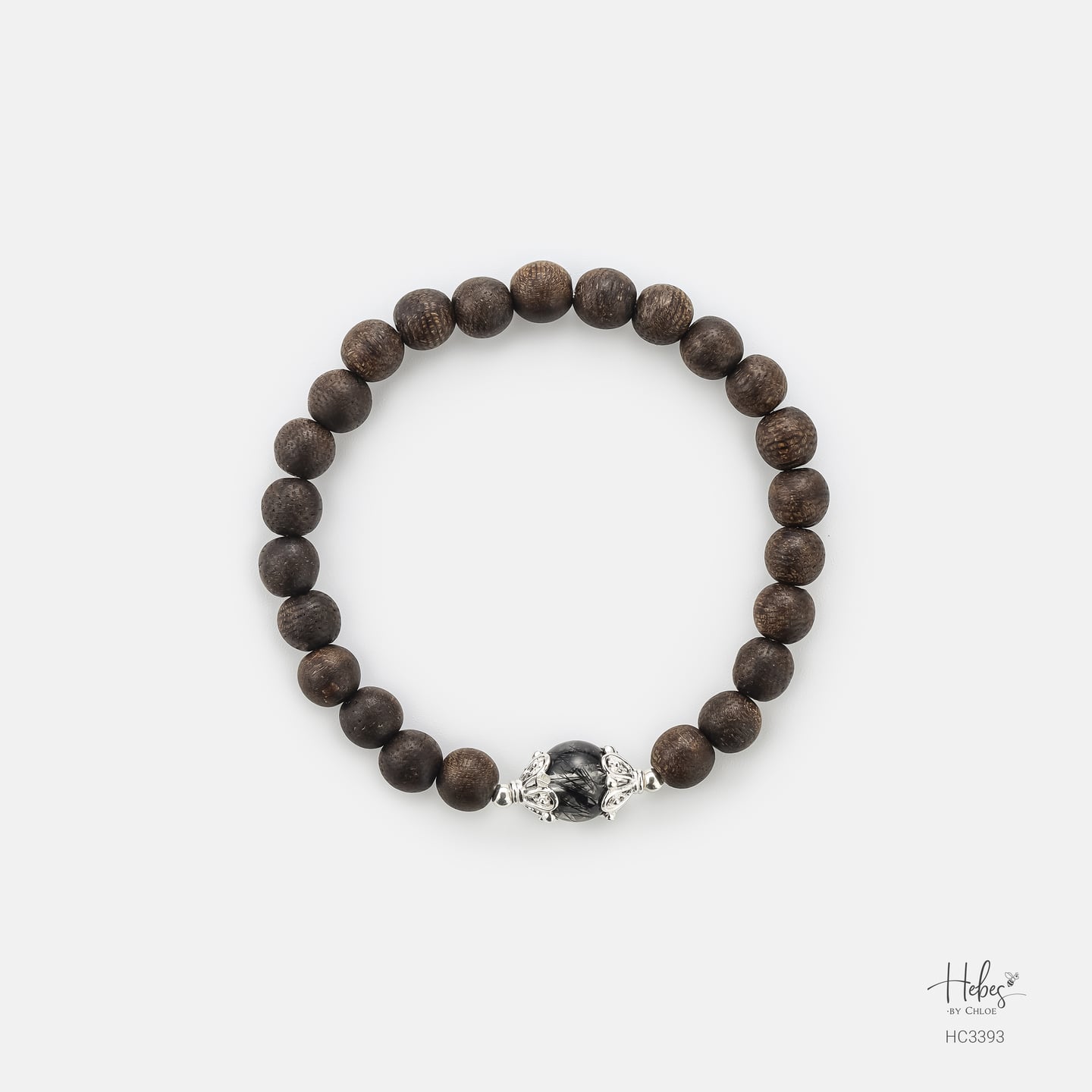 Vietnamese Agarwood Black Rutilated Quartz Bracelet HC3393